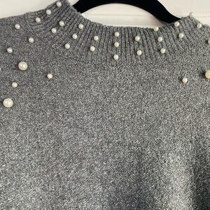 Gray Pearl-Embellished Sweater